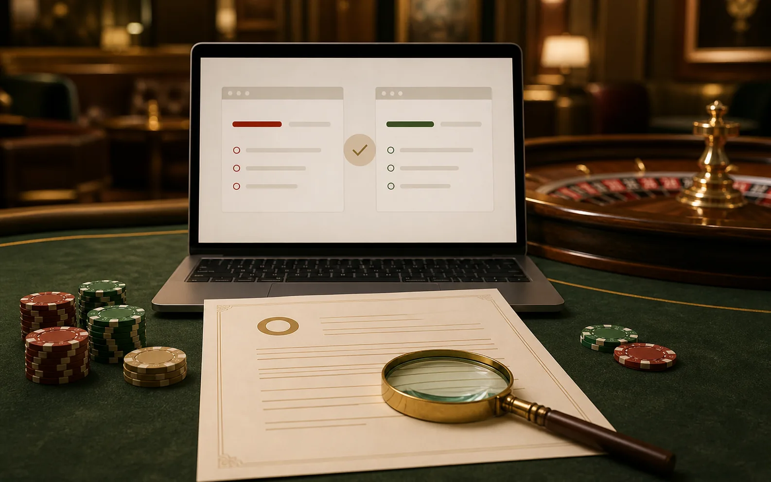 Pemeriksaan domain dan dokumen privasi dalam suasana kasino editorial
